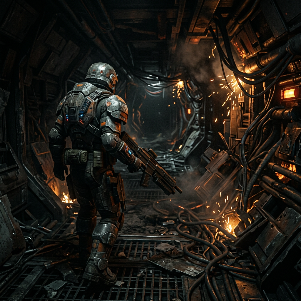 Sample screenshot of the game: a corridor inside a crashed starship